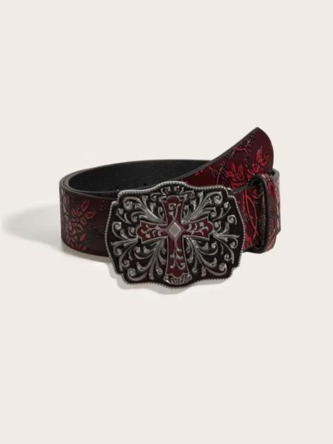 Other Designers Archival Clothing - Cross metal buckle burgendy flower belt