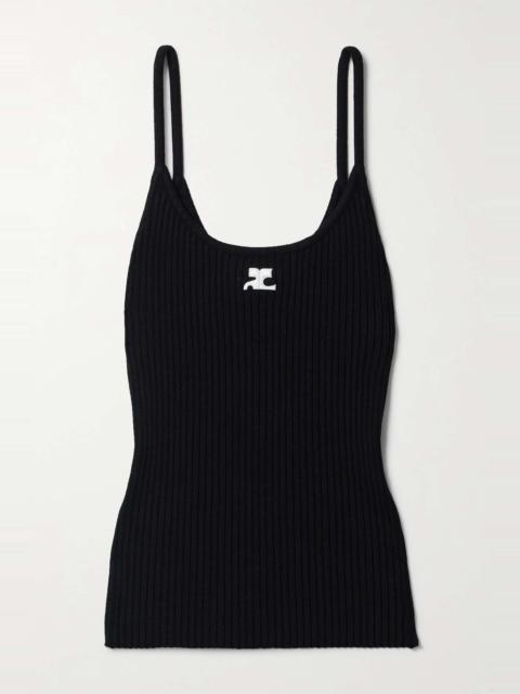 Appliquéd ribbed-knit tank