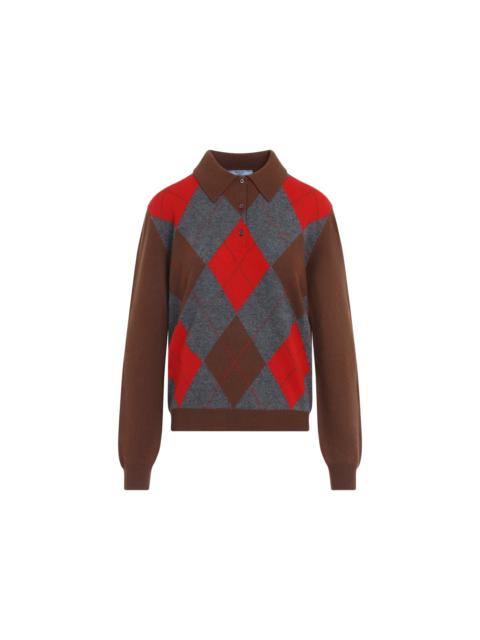 Prada Prada Argyle Knit Polo Sweater Women