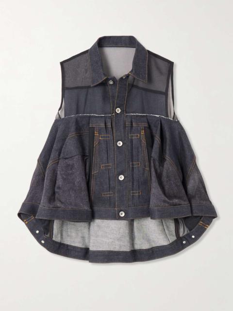 Chiffon and denim shirt Blue