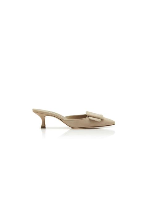 Manolo Blahnik Beige Suede Kitten Heel Mules