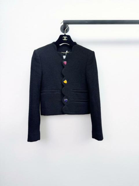 SAINT LAURENT Saint Laurent heart button cropped jacket in black bouclé tweed 