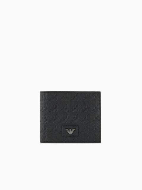 EMPORIO ARMANI LEATHER COIN-POCKET WALLET WITH ALL-OVER EMBOSSED EAGLE