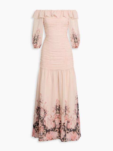 Other Designers Off-the-shoulder ruched floral-print chiffon maxi dress