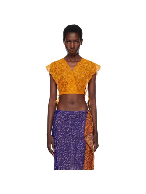 Dries Van Noten Orange Lace Crop Top