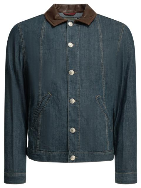 Brunello Cucinelli Brunello Cucinelli Denim Jacket with Leather Collar Blue