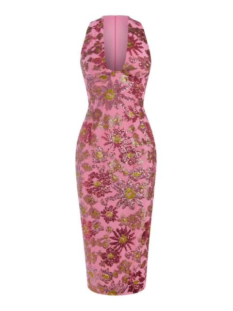 RASARIO Embellished Chiffon Midi Dress pink