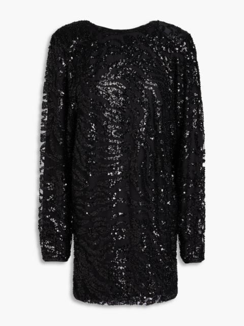 ROTATE Draped sequined tulle mini dress