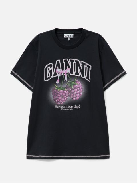 GANNI BASIC COTTON JERSEY RASPBERRY PRINT