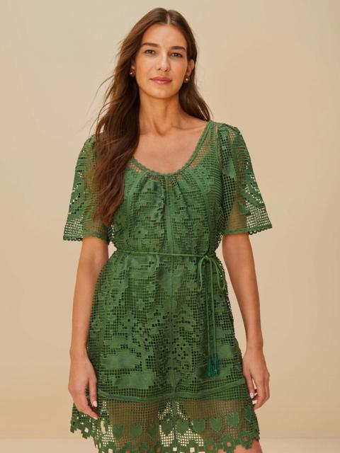 FARM RIO Green Pineapple Guipure Mini Dress