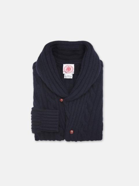 J. PRESS MADE-IN-SCOTLAND NAVY SHAWL COLLAR CABLEKNIT CARDIGAN
