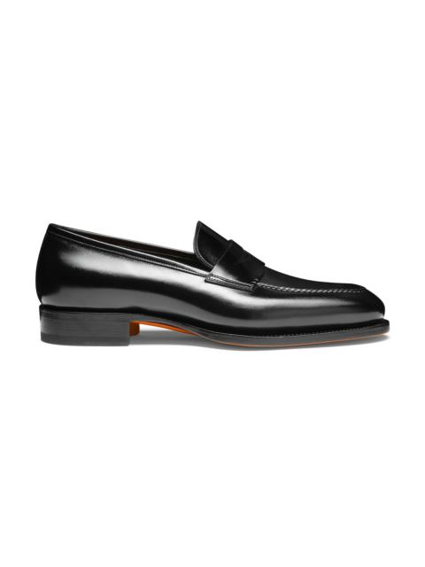 Santoni Men's black leather penny loafer