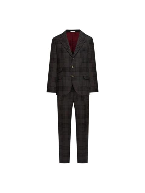Brunello Cucinelli Brunello Cucinelli Brown Plaid Wool Silk Suit