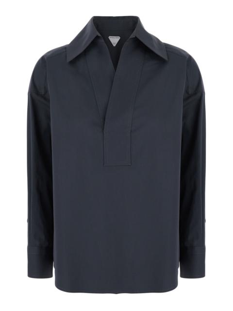 Bottega Veneta Women Grey Shirt With Deep Neckline On The Front And Long Sleeves In Cotton Poplin Wo