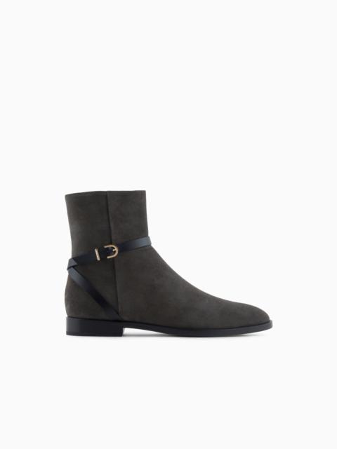 GIORGIO ARMANI SUEDE AND CALFSKIN ANKLE BOOTS