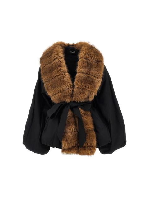 ROTATE Rotate Faux Fur Collar Twill Jacket Black