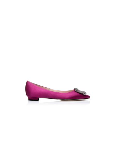 Manolo Blahnik Dark Fuchsia Satin Jewel Buckle Flat Shoes