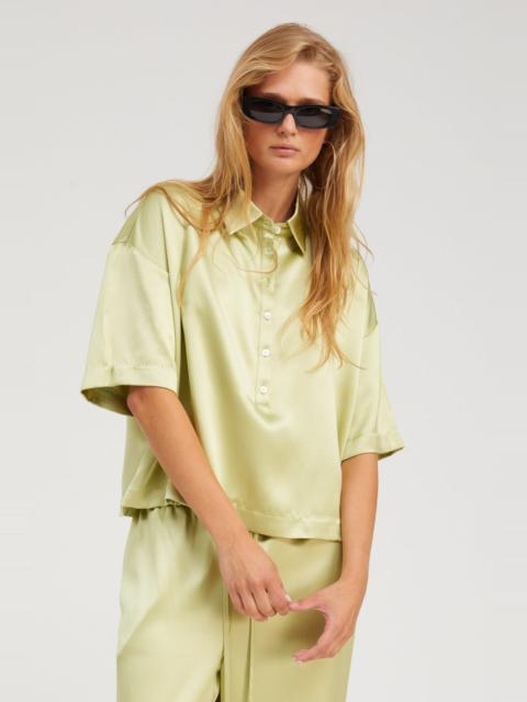 SPRWMN PISTACHIO SILK POLO TOP
