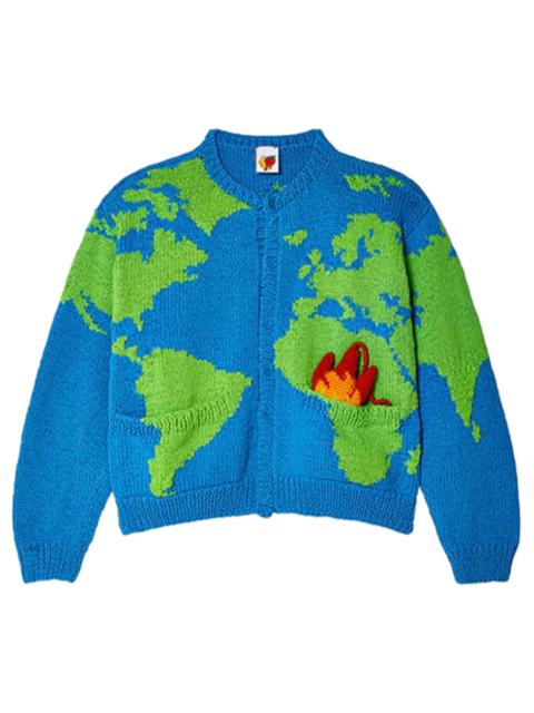 SKY HIGH FARM WORKWEAR Sky High Farm Workwear World Map Hand-Knit Cardigan Blue