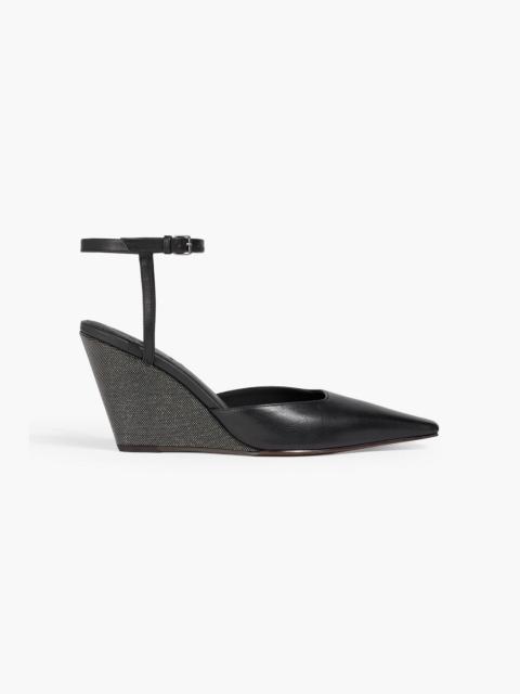 Brunello Cucinelli Bead-embellished leather wedge pumps