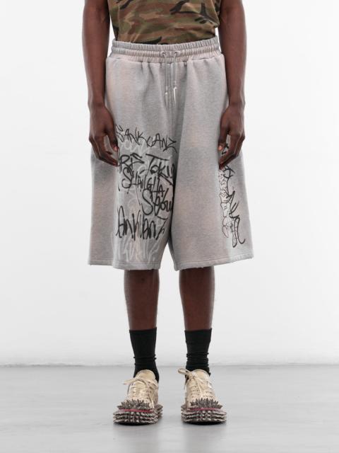 Sankuanz Gray Graffiti Drop Crotch Shorts