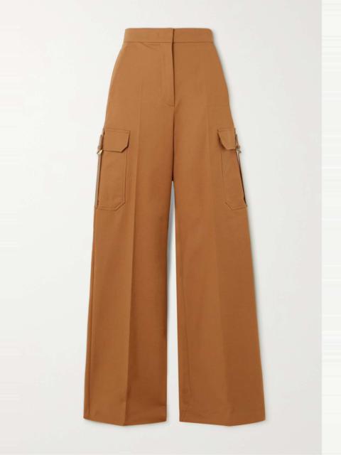 Edda leather-trimmed cotton-blend poplin wide-leg cargo pants