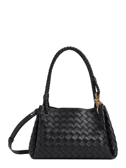 Bottega Veneta Bottega Veneta Women 'Parachutte' Black Shoulder Bag With Knot Detail And Intrecciato Motif In Leath