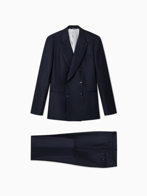 GIORGIO ARMANI ASV NAPOLI LINE DOUBLE-BREASTED PINSTRIPED SUIT IN CHEVRON VIRGIN WOOL