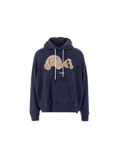 Palm Angels Palm Angels Bear Print Sprayed Logo Hoodie Navy Blue/Brown