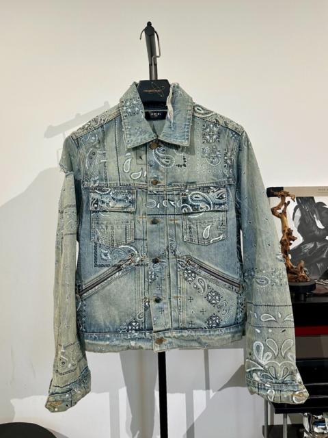 AMIRI Amiri Blue Denim Jacket with Paisley Embroidery
