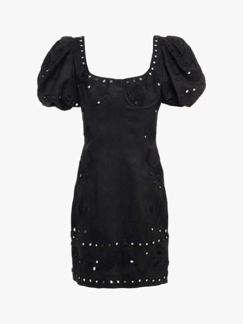 Other Designers Embellished gathered ramie mini dress