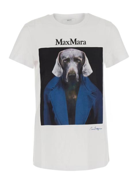Max Mara Max Mara Women 'Calca' White  Crew Neck T-Shirt With Maxi Print On Front And Back In Cotton For Wome
