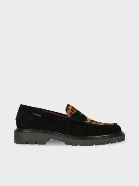 Paul Smith Black Suede 'Bolzano' Loafers with Leopard Trim