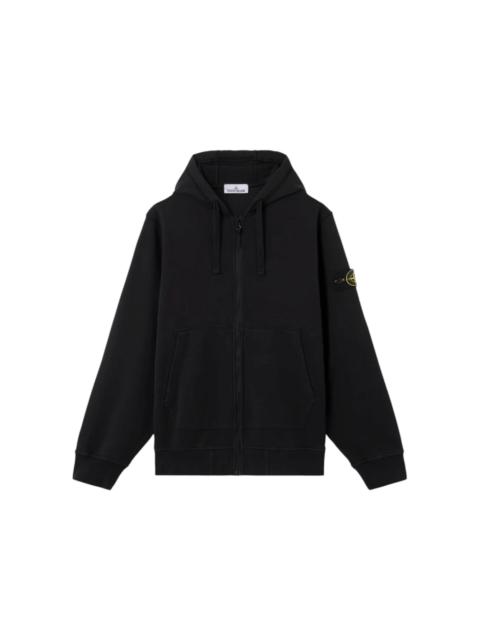 Stone Island Stone Island Organic Cotton Fleece Regular Fit Zip-Up Sweatshirt Black