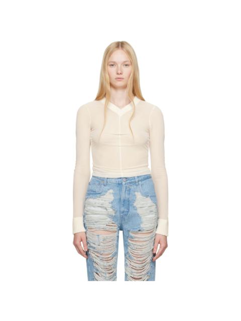 MM6 Maison Margiela Off-White Elastic Jersey Mesh Long-Sleeved Sweater