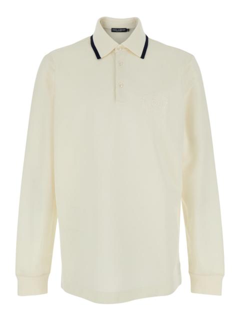 Dolce & Gabbana Dolce & Gabbana Men White T-Shirt 'Ml Piquet' With Classic Collar And Long Sleeves In Tech Fabric Me