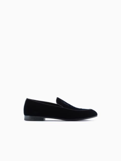 GIORGIO ARMANI Velvet loafers with embroidered logo