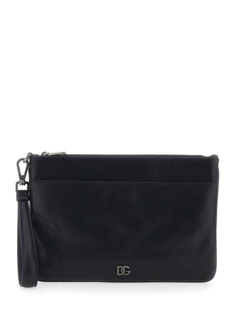 Dolce & Gabbana Dolce & Gabbana Men Black Clutch With Wrist Strap And Logo Plaque On The Front In Leather Man