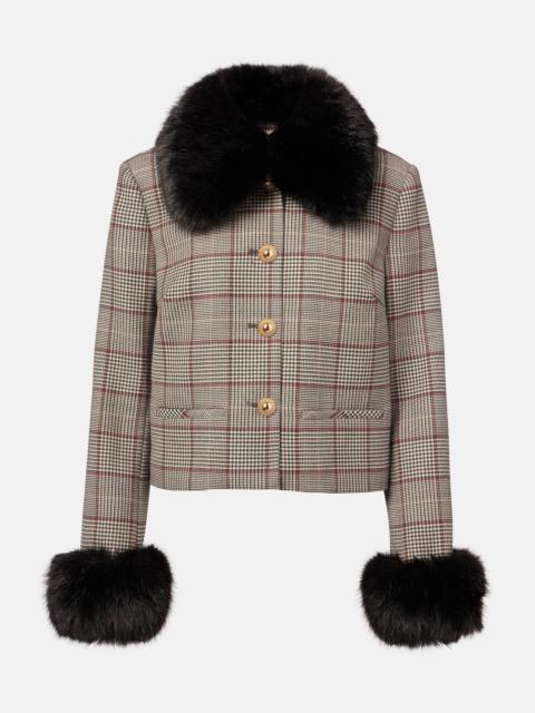 self-portrait Checked faux fur-trimmed jacket