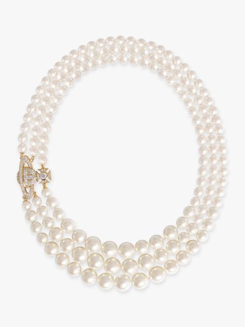 Vivienne Westwood GRAZIELLA THREE ROW PEARL NECKLACE | GOLD/CREAM ROSE PEARL
