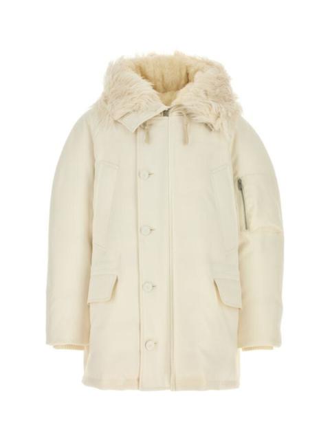 Ivory gabardine oversize down jacket