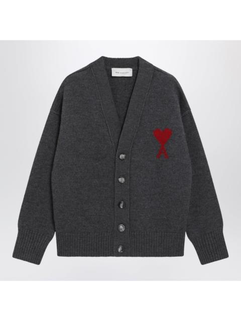 AMI Paris Ami Paris Ami De Coeur Cardigan In Grey Melange Merino Wool Knit Women
