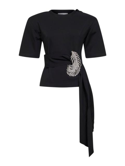 GIUSEPPE DI MORABITO Giuseppe Di Morabito Women Black Stretch Jersey T-Shirt With Crystal Feather