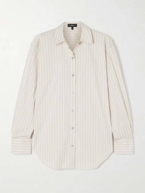 Striped cotton-blend poplin shirt Sand