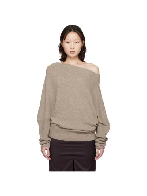 CORDERA Taupe Merino Wool Off-Shoulder Sweater