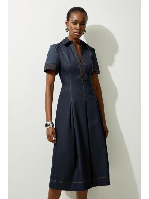 KAREN MILLEN Petite Tailored Denim Full Skirted Midi Shirt Dress