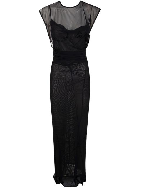 Jean Paul Gaultier Mesh Open Back Sleeveless Dress Velvet Flock Jean P