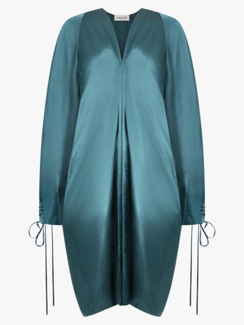 Lanvin BALLOON SLEEVE V-NECK MIDI DRESS | FOREST GREEN