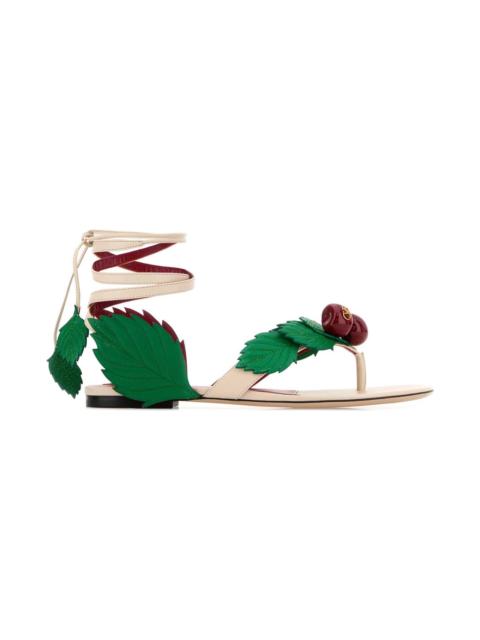 Valentino Ivory Leather Cherryfic Thong Sandals