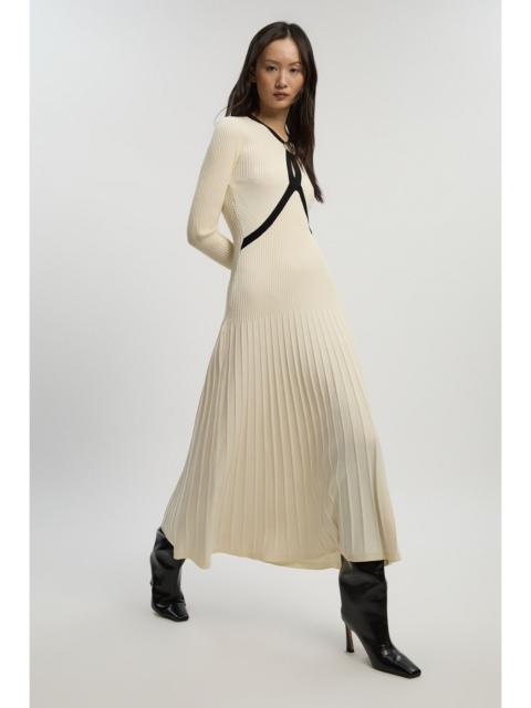 KAREN MILLEN Rib Knit Trim Detail Full Skirt Midi Dress